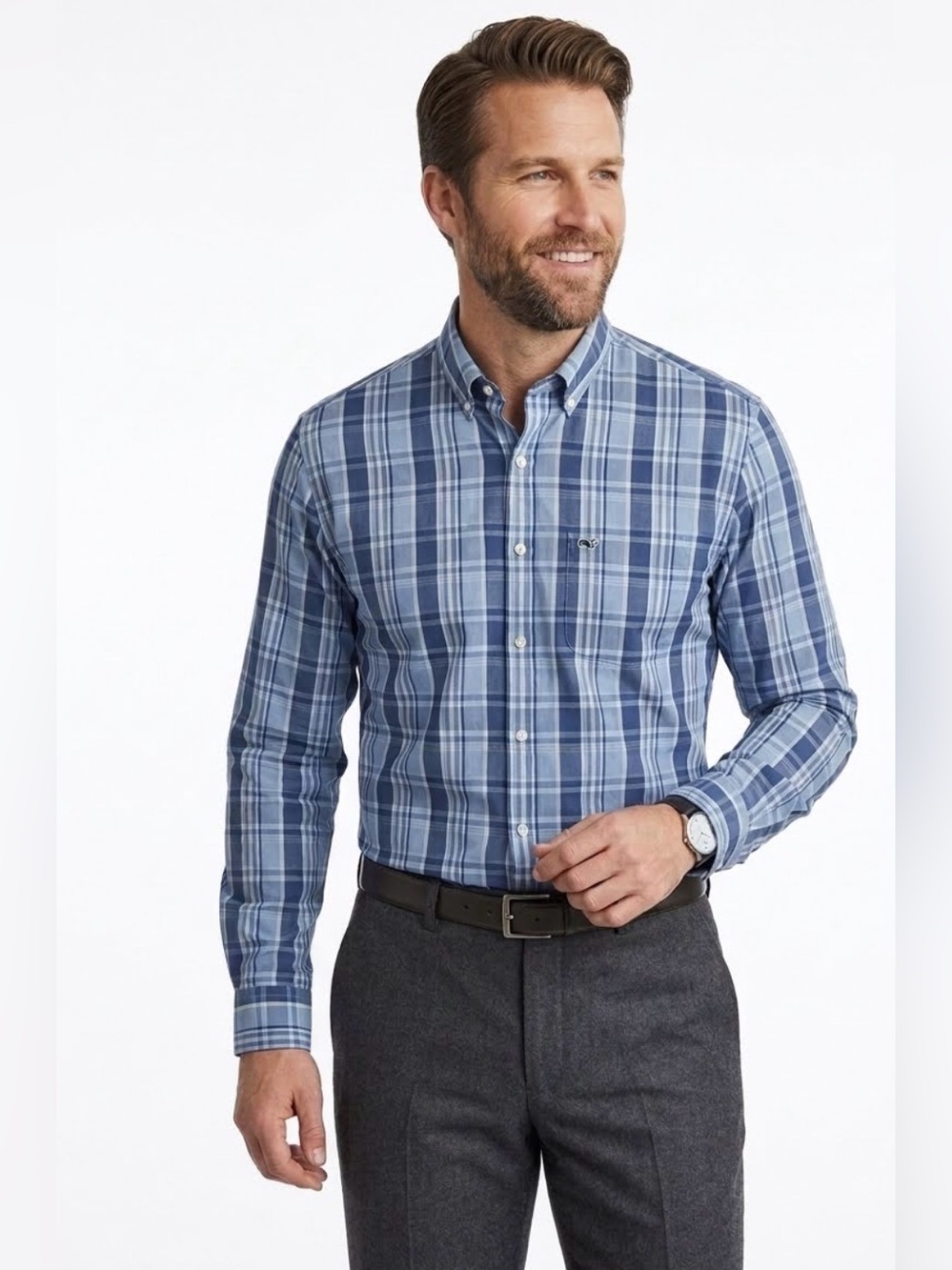 Vineyard Vines Classic Tucker‎ Workwear Shirt Mens Medium Blue Plaid Button-Down